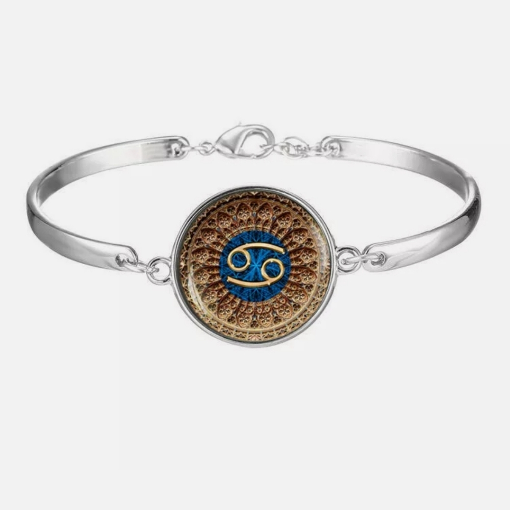 New Cancer Zodiac Glass Cabochon Silver Bracelet.